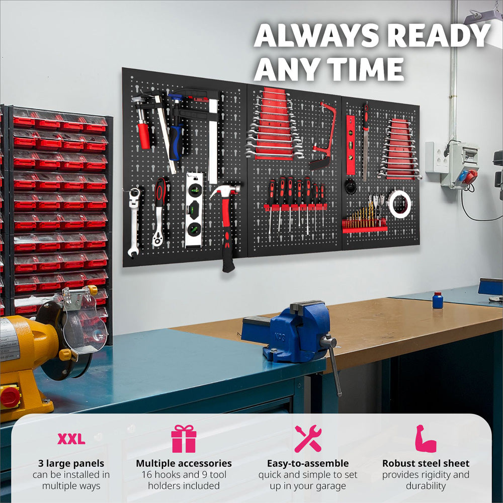 Wall Mounted Tool Pegboard Organiser with Hooks