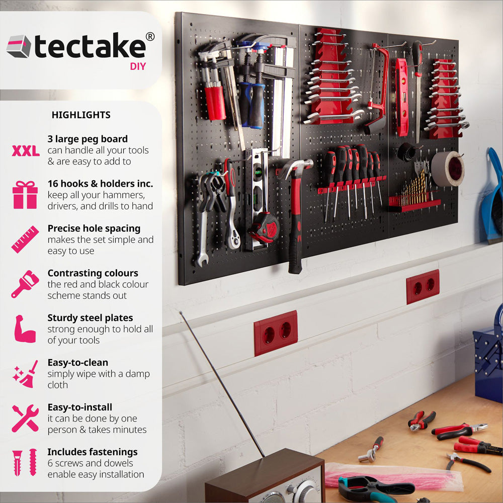 Wall Mounted Tool Pegboard Organiser with Hooks