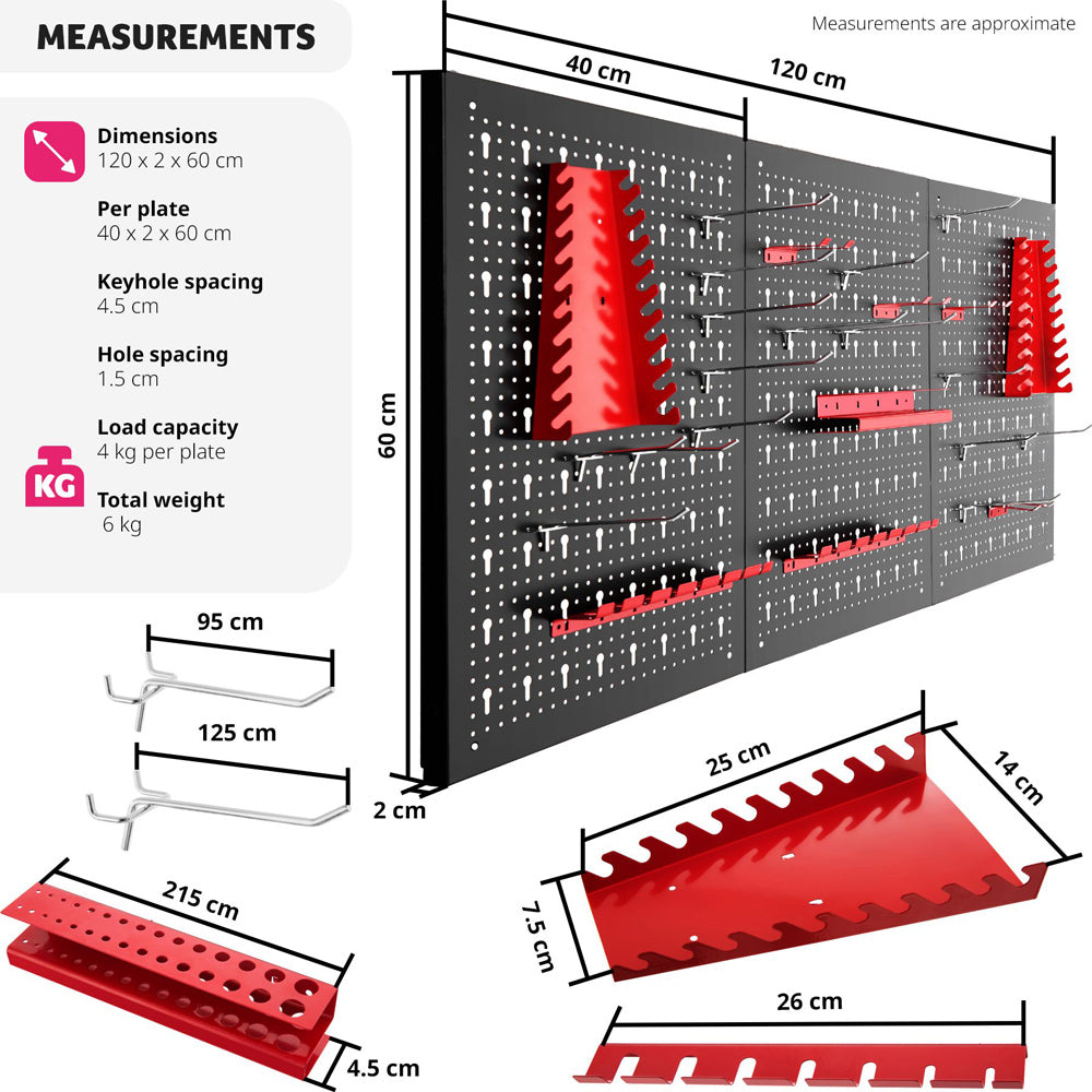 Wall Mounted Tool Pegboard Organiser with Hooks