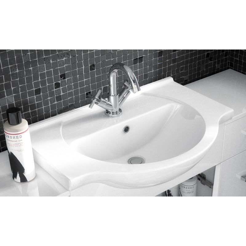 nuie Mayford Double Door Floor Standing Vanity Unit With Ceramic Basin Gloss White 550mm