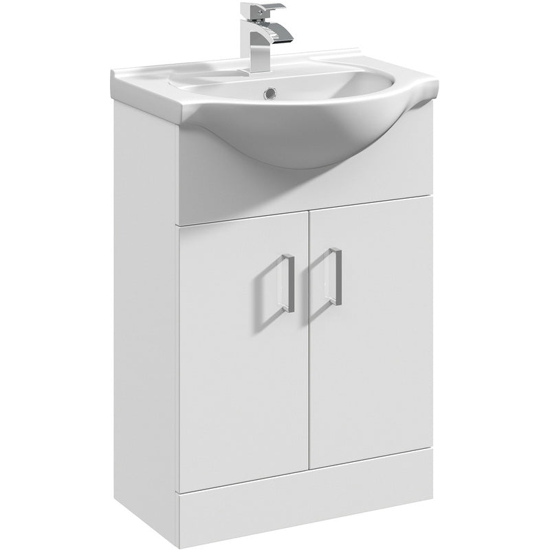 nuie Mayford Double Door Floor Standing Vanity Unit With Ceramic Basin Gloss White 550mm