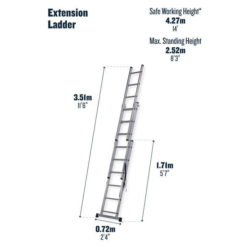 Werner Professional 3 Section Aluminium Extension Ladder - 2.45m