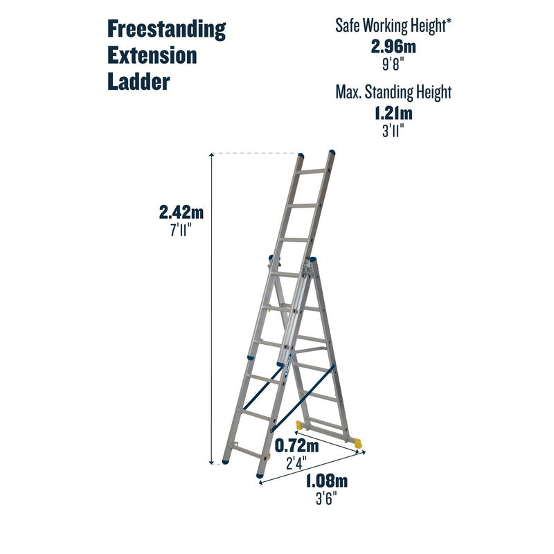 3 Section Aluminium Extension Ladder – 2.45m