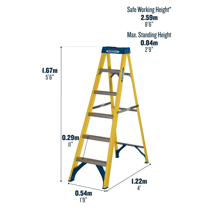 Werner Fibreglass Swingback Step Ladder 6 Tread SWH 2.59m